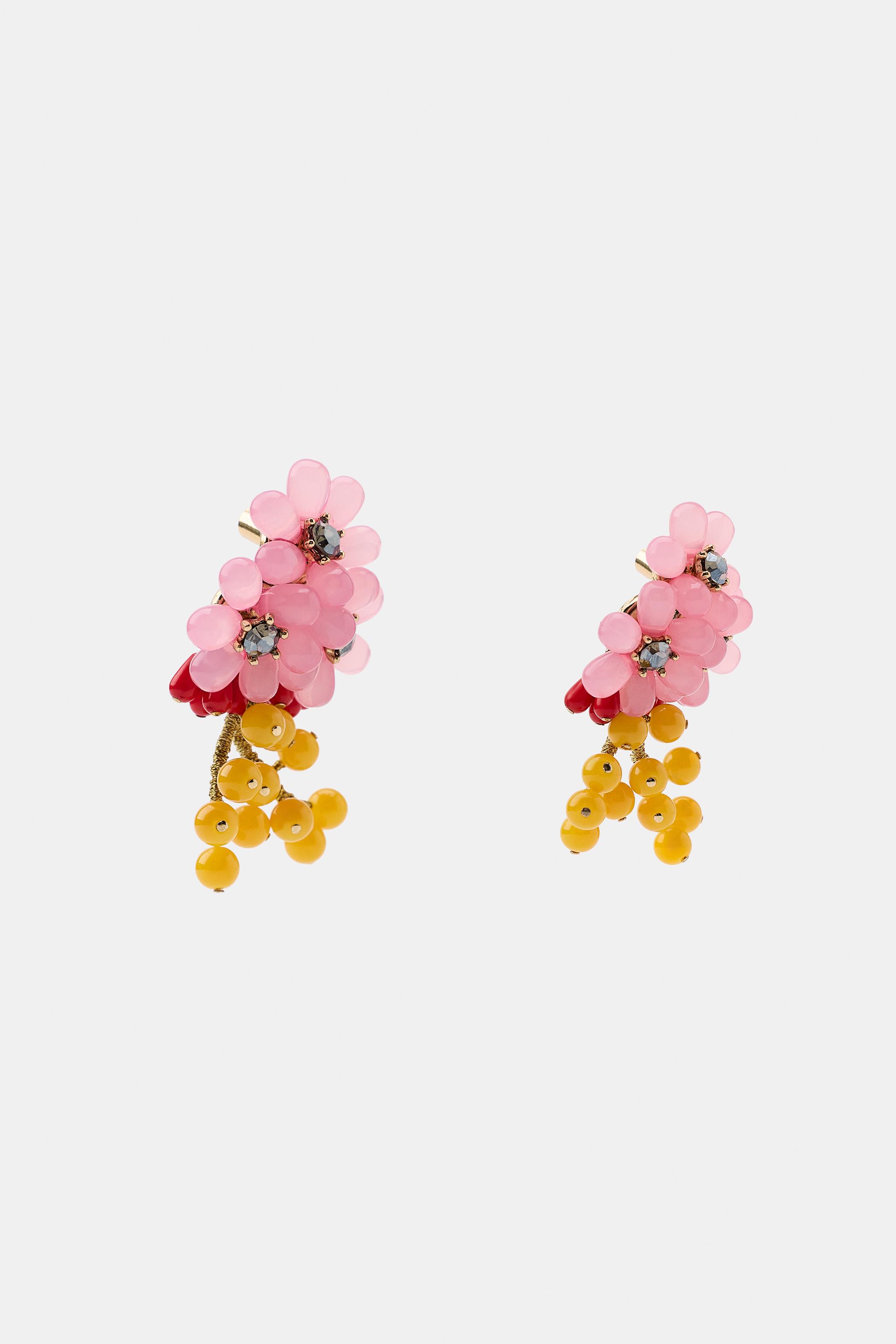 BEADED JEWEL FLOWER EARRINGS