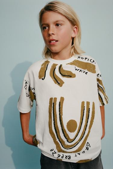 T-SHIRT MED PALMEBLADSPRINT - råhvid fra Zara