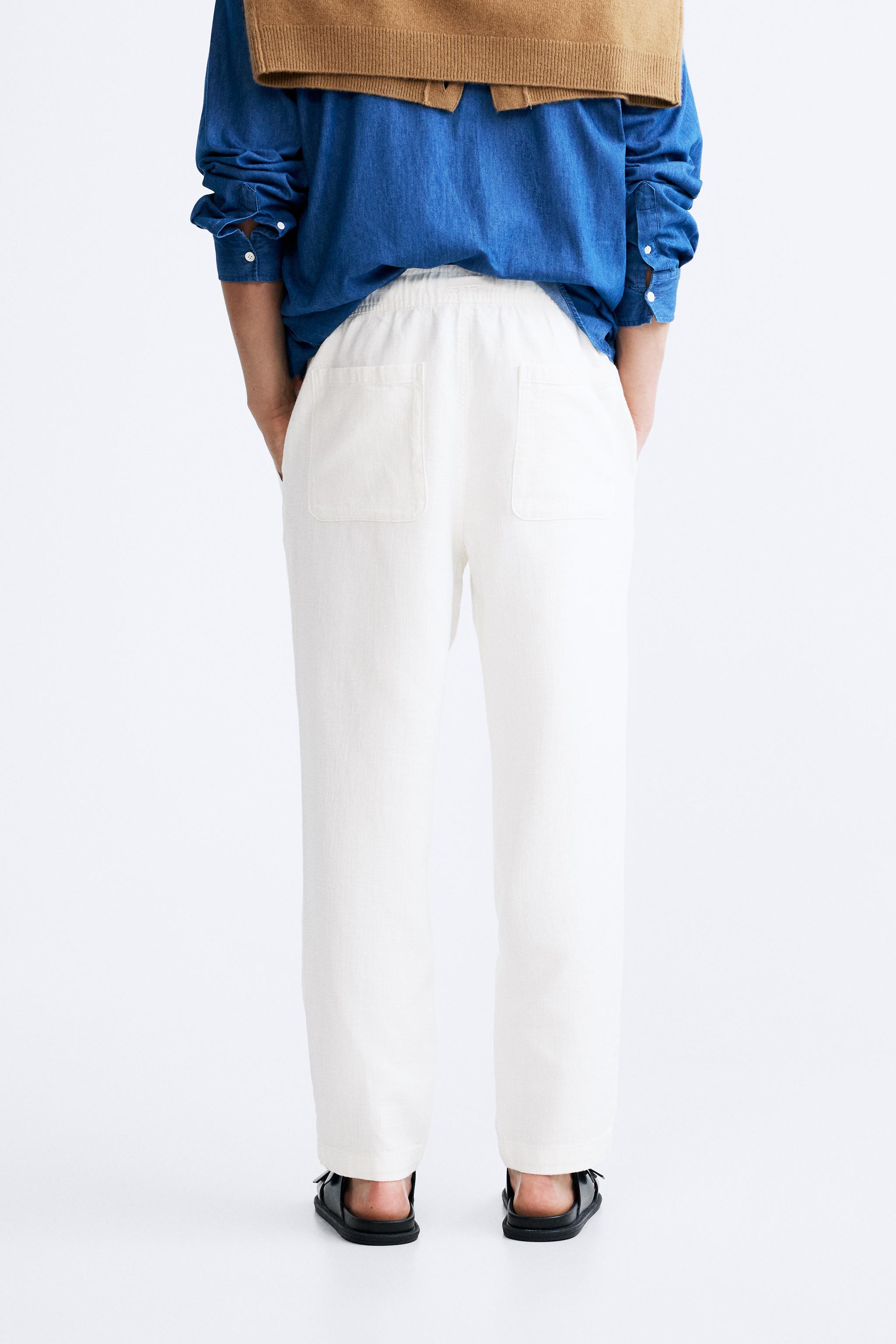 TEXTURED JOGGER WAIST PANTS - Oyster-white