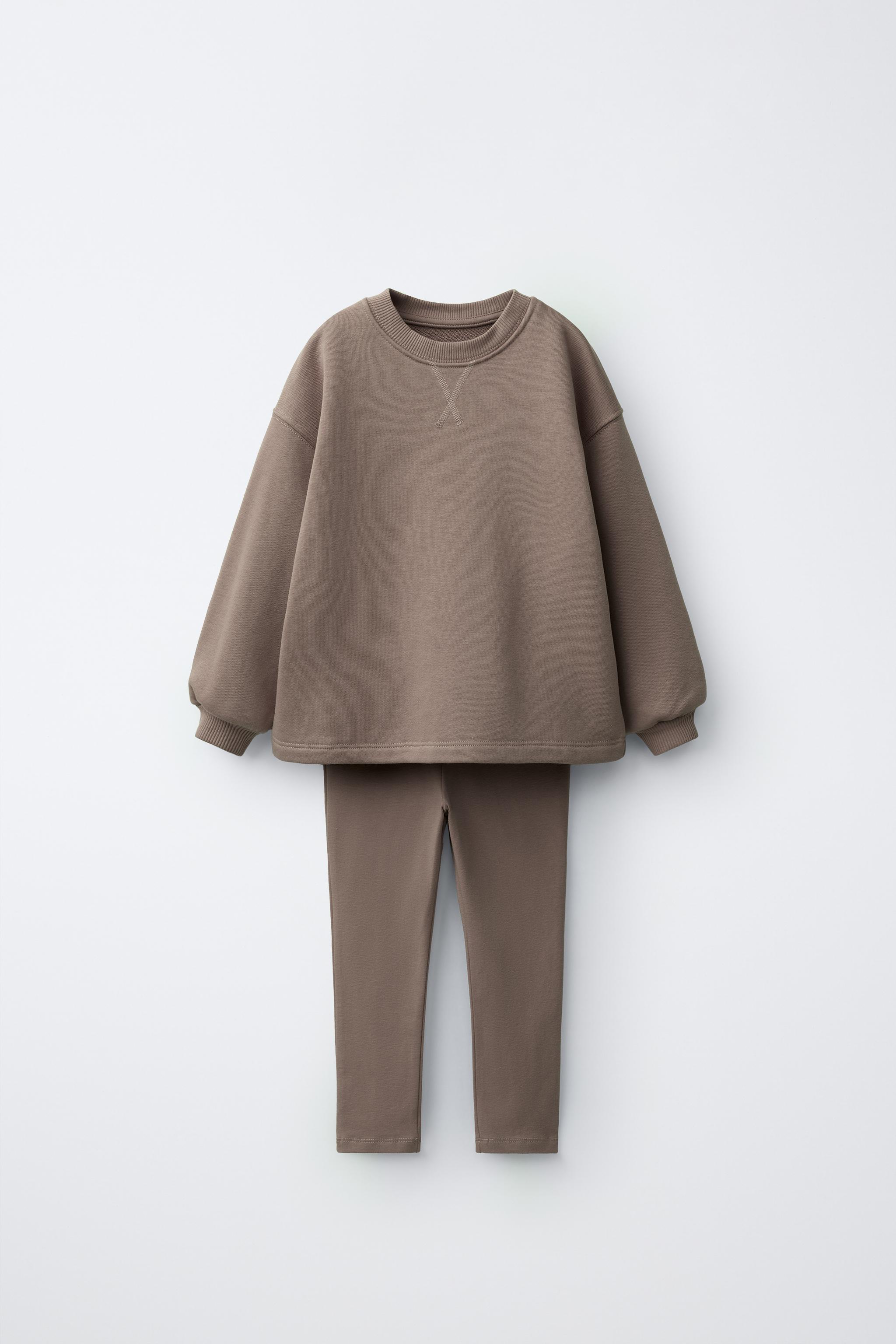 PLAIN SWEATSHIRT AND LEGGING SET — Brown / Taupe