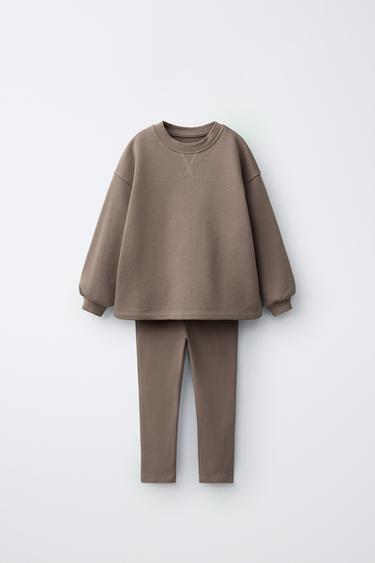PLAIN SWEATSHIRT AND LEGGINGS SET - Brown / Taupe by Zara