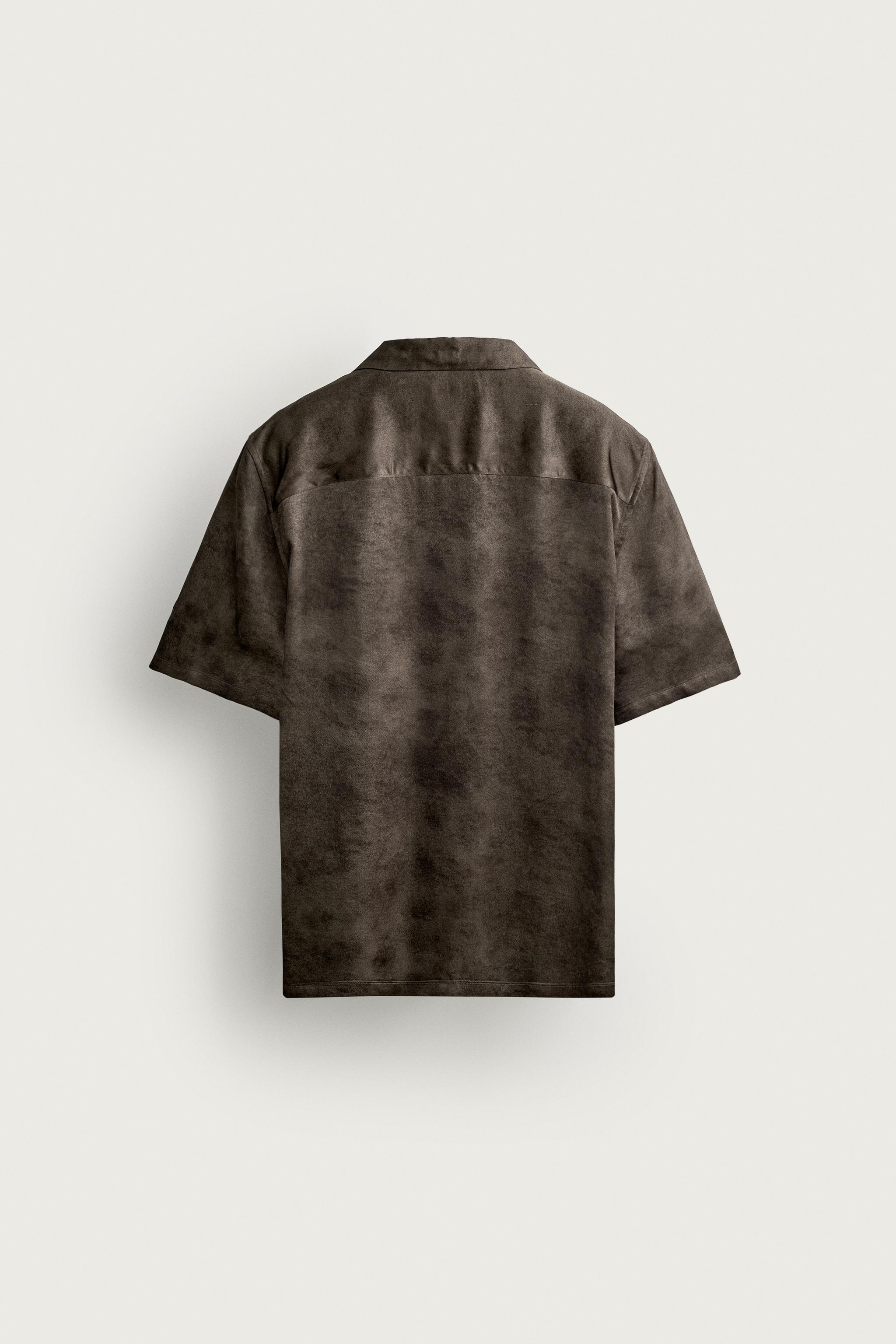 WASHED-EFFECT PRINT SATIN SHIRT — Brown