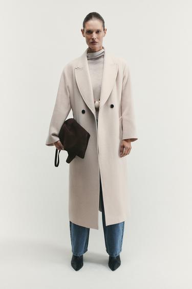 MANTEAU LONG AVEC CEINTURE ET LAINE - Beige de Zara - Image 3