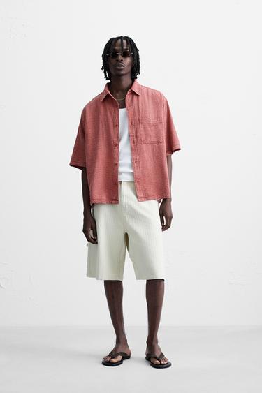 Zara WASHED TEXTURE SHIRT - Red - Image 0