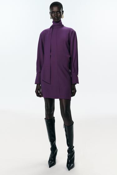 MINI DRESS WITH SCARF - Aubergine by Zara - Image 0