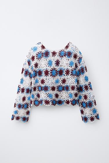 PULL EN MAILLE CROCHET À FLEURS - Multicolore de Zara - Image 1