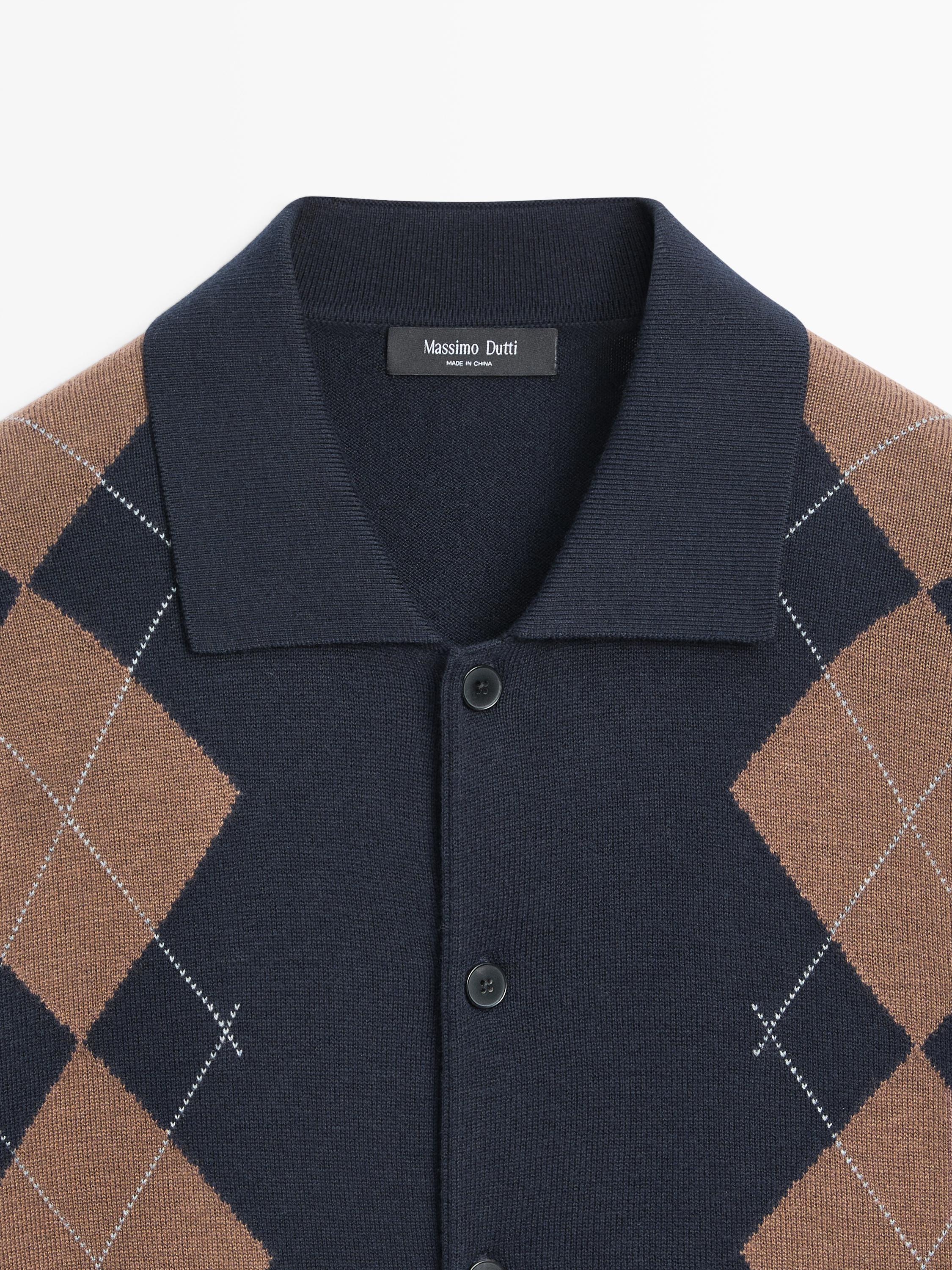 Wool blend argyle knit cardigan