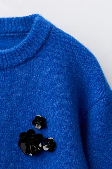 KNIT SWEATER WITH SEQUIN FLOWERS - Bluish by Zara - Image 2