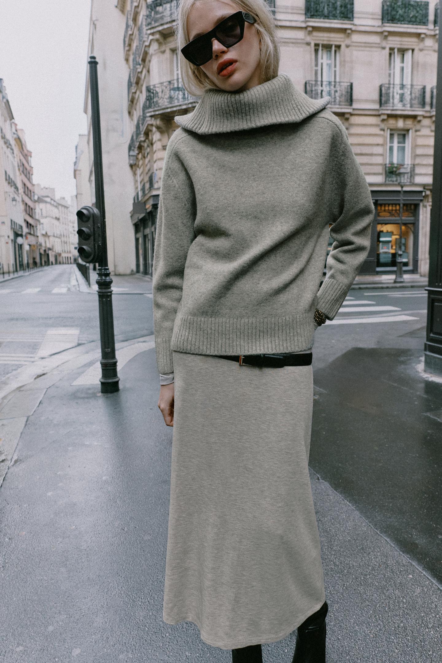 Женский свитер Zara Lapel Collar Knit, цвет: Серый меланжевый — фото 6