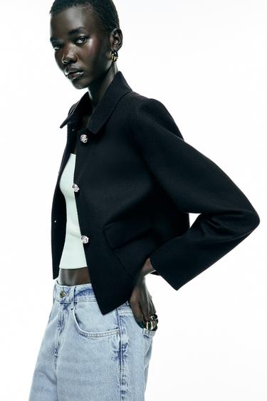 Zara GOLD BUTTON JACKET - Black