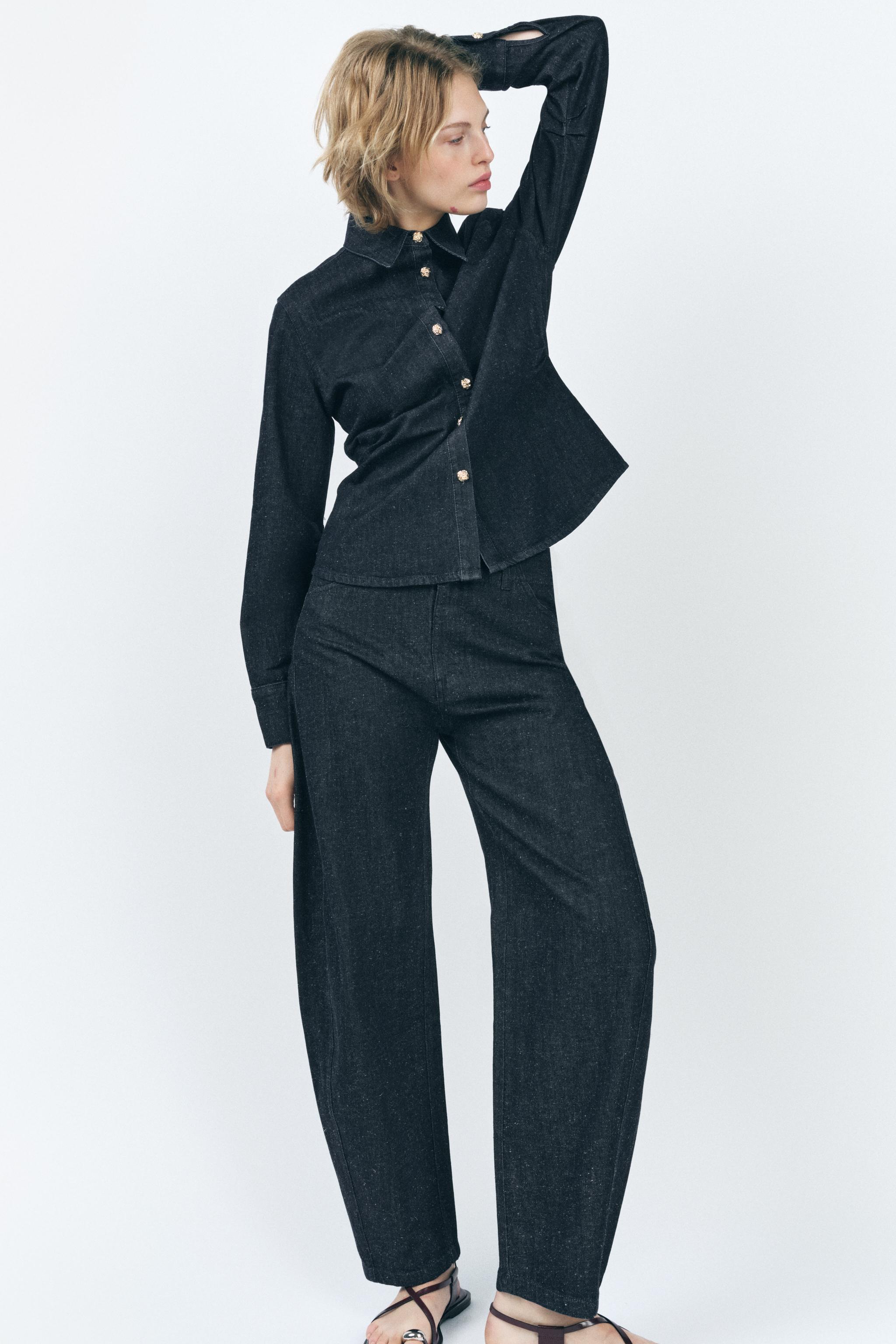 ZW COLLECTION PLEATED DENIM SHIRT - Blue | ZARA United States