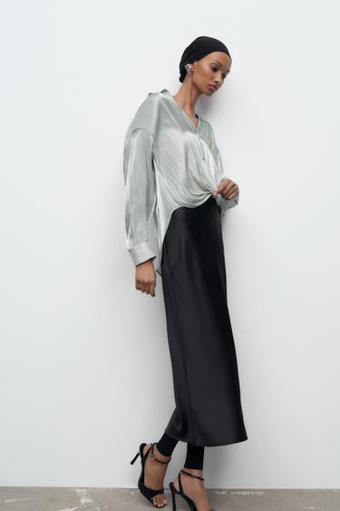 TOP SATINÉ ENROULÉ - Vert clair de Zara - Image 2