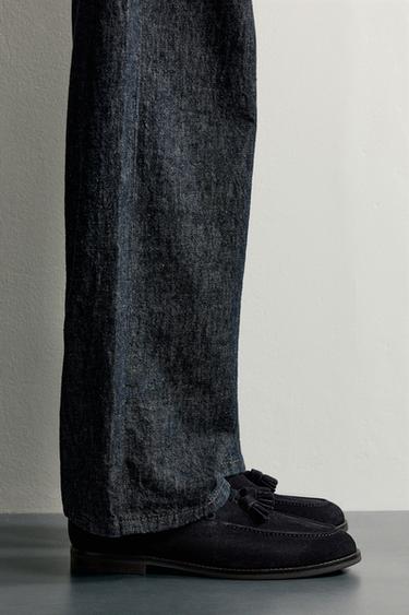 Zara TASSELED LEATHER LOAFERS - Blue - Image 0