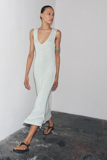 VESTIDO LARGO METALIZADO - Plata de Zara