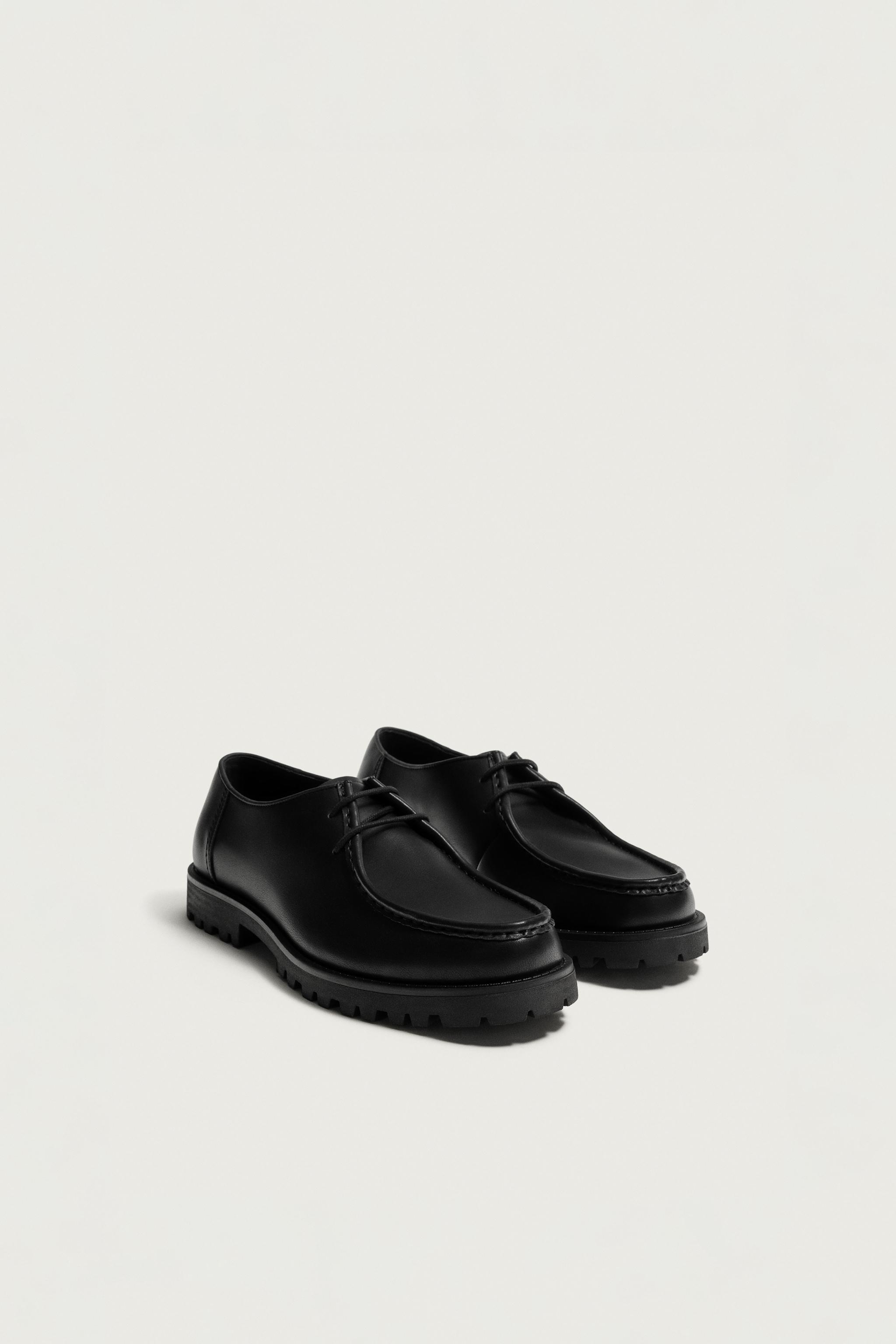 LUG SOLE PIPED SHOES — Black