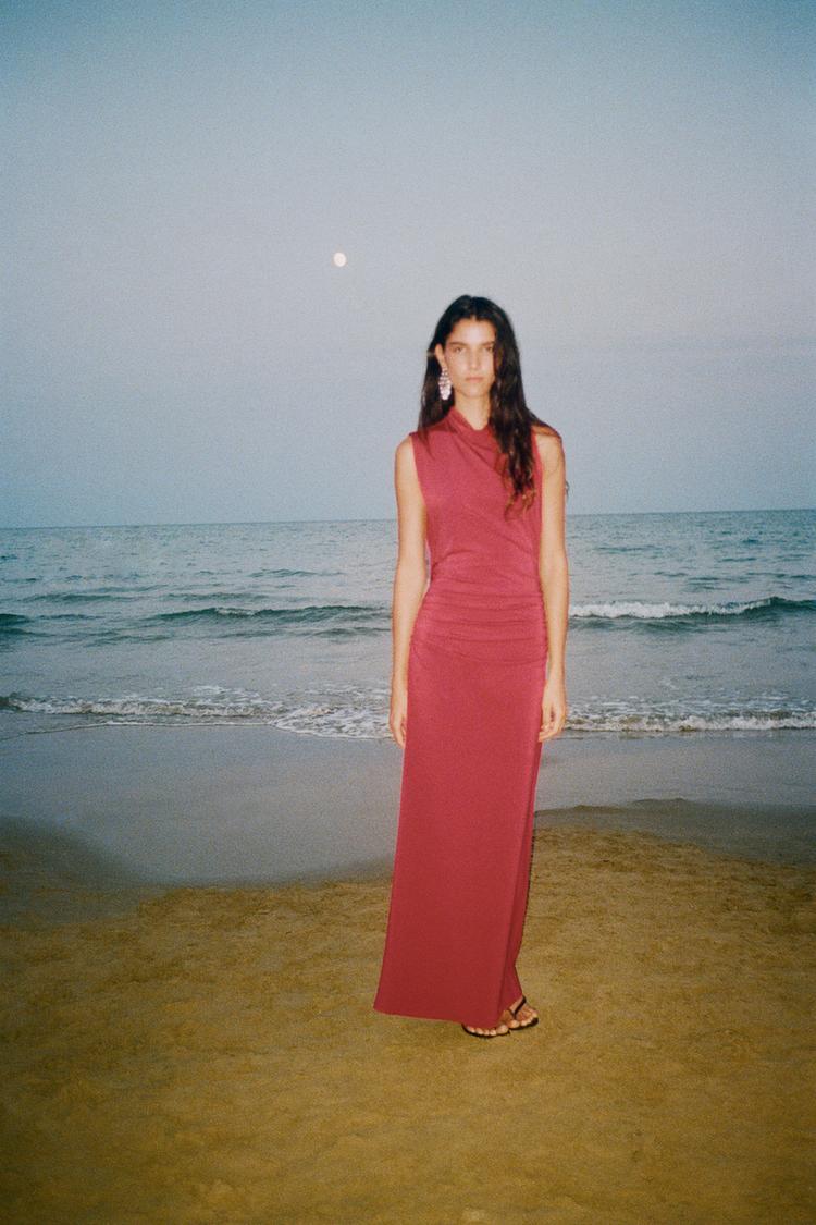 LONG GATHERED DRESS Burgundy ZARA India