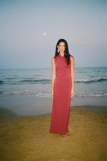 Zara RUCHED LONG DRESS - Maroon