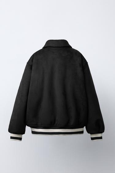 BLOUSON BOMBER EFFET DAIM À INSCRIPTION BRODÉE - Noir de Zara - Image 3