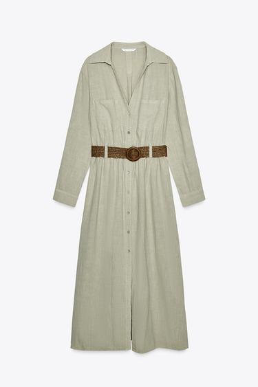 MIDIKLEID MIT GÜRTEL - Khaki von Zara