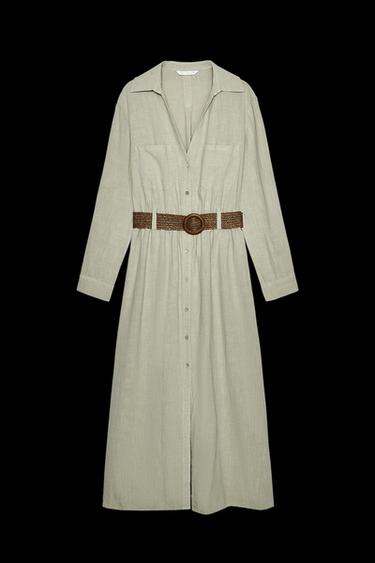 MIDIKLEID MIT GÜRTEL - Khaki von Zara - Bild 0