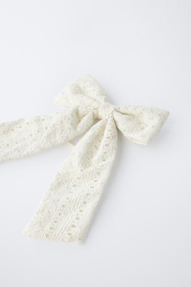 ELASTICATED HAIR TIE WITH BOW - Ecru by Zara - Image 1