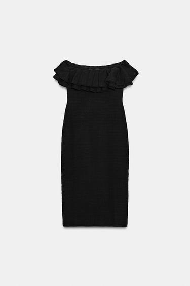 ROBE MI-LONGUE EN MAILLE À VOLANTS - Noir de Zara - Image 7