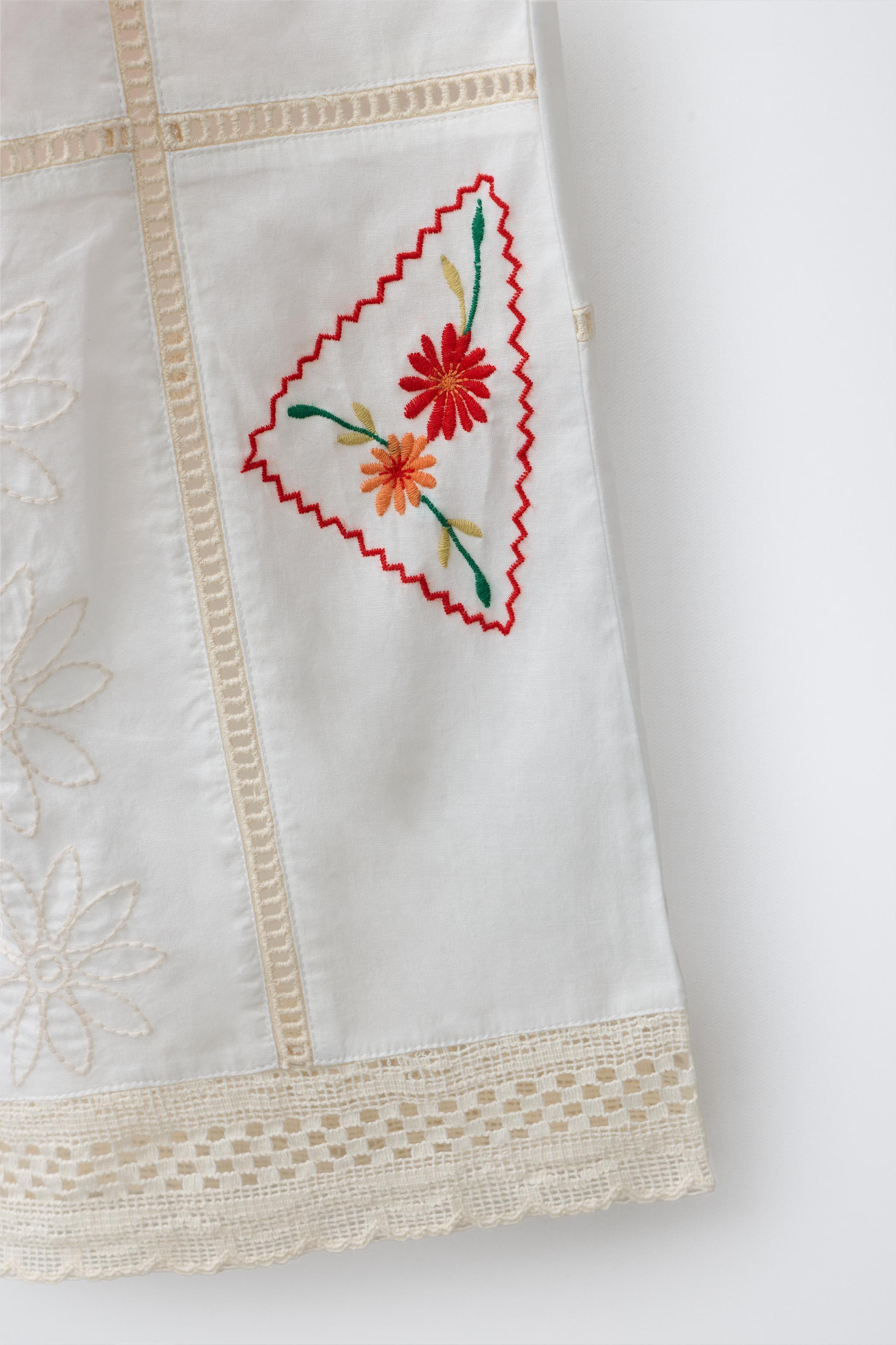 PATCHWORK EMBROIDERED STRAIGHT PANTS - Ecru | ZARA United States