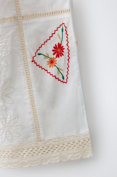 EMBROIDERED PATCHWORK STRAIGHT TROUSERS - Ecru by Zara - Image 3
