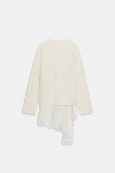 T-SHIRT BIMATIÈRE EN DENTELLE - Écru de Zara - Image 6