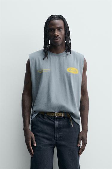 WASHED PRINT TANK TOP - Light blue by Zara