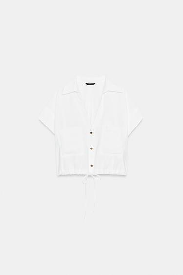 ÁO SƠ MI NGẮN CÓ DÂY RÚT - Màu trắng từ Zara - Hình ảnh 0