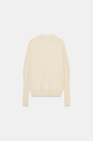 PULL EN MAILLES EXTRAFINES À COL EN V - Écru moyen de Zara - Image 4