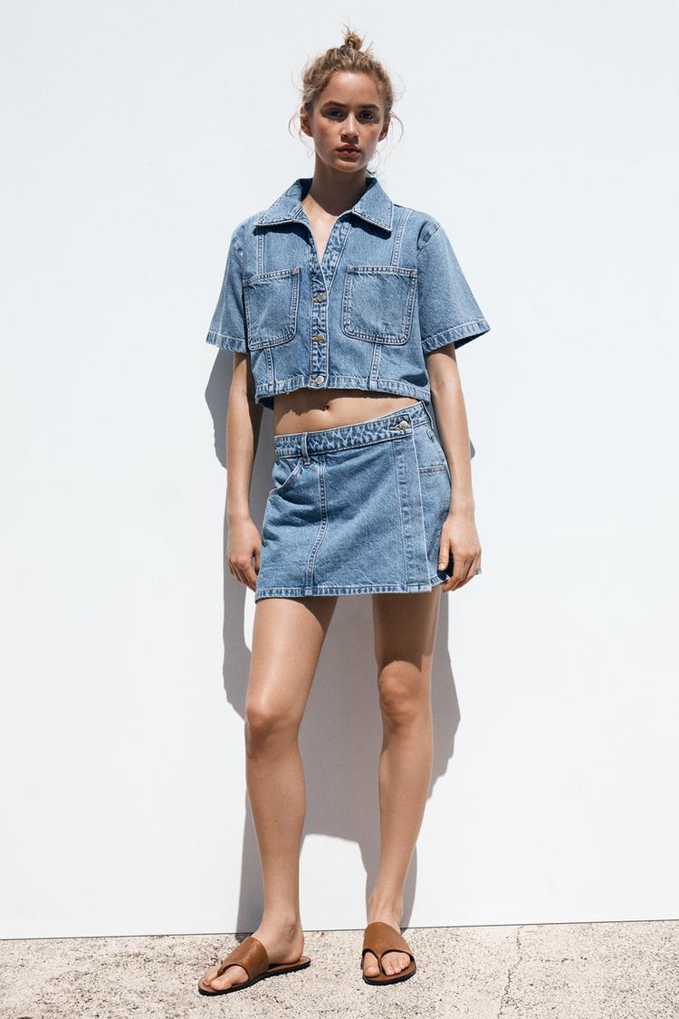 Shirt Blue Denim Crop Top Crop Top Jean Shirt Z1975 CROPPED DENIM