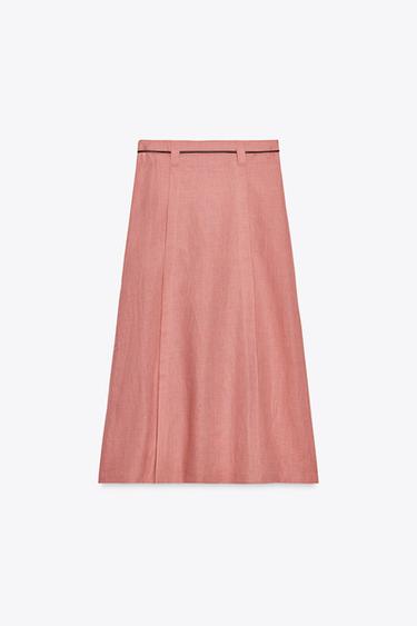 LINEN BLEND MIDI SKIRT WITH BELT - MARSALA by Zara - Image 5