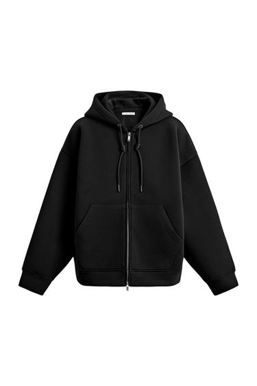 MOLETOM EFEITO NEOPRENE COM CAPUZ - Preto da Zara