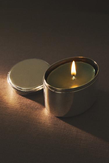 (85 G) BASILICUM CYLINDER SCENTED CANDLES AND SILVER JAR SET - Mint by Zara