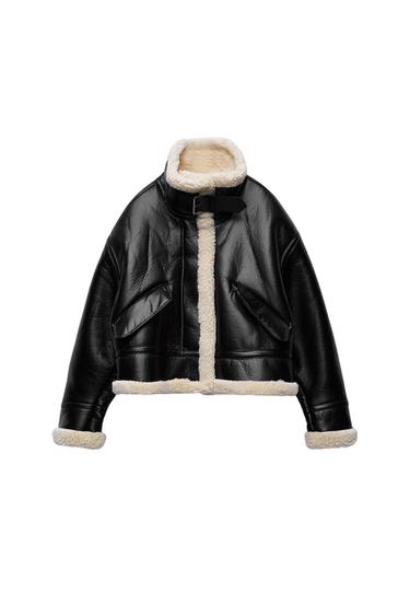 FAUX LEATHER JACKET WITH FAUX SHEARLING