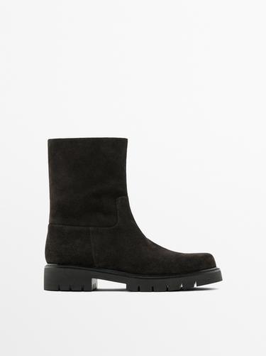 Zara Split suede ankle boots with track sole - Brown