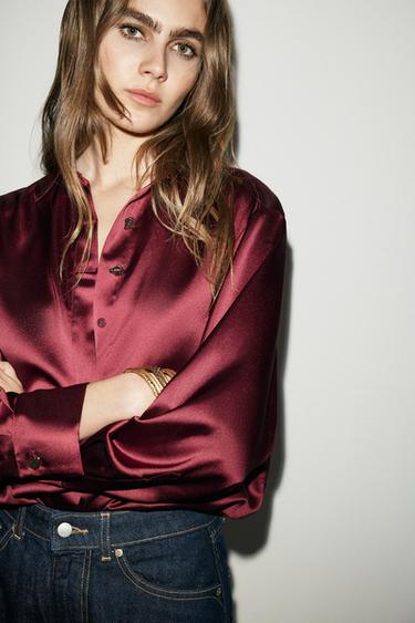 CAMISA SATINADA BOTONES - Granate de Zara