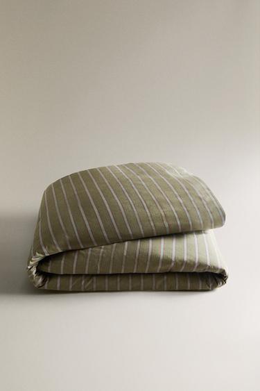 STRIPED PERCALE DUVET COVER (300 THREAD COUNT) - Green by Zara - Image 4