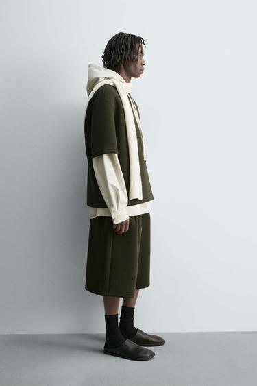 STUDDED NEOPRENE-EFFECT SWEATSHIRT - Dark green by Zara - Image 3