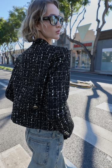 TEXTURED METALLIC THREAD BLAZER - Black / Ecru by Zara - Image 3