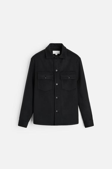 FLANNEL WOOL OVERSHIRT - Black by Zara