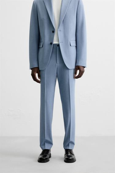 КОСТЮМНЫЕ БРЮКИ ИЗ РЕЛЬЕФНОЙ ТКАНИ — НЕБЕСНО-ГОЛУБОЙ от Zara — изображение 0
