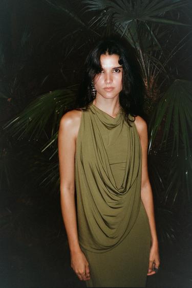 Zara DRAPED COMBINATION DRESS - Moss green