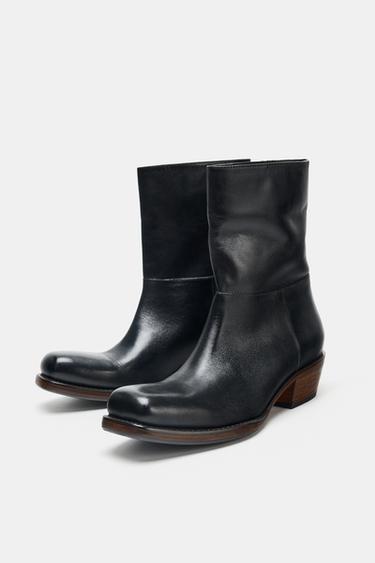 BOTTINES COW-BOY EN CUIR - Noir de Zara - Image 4