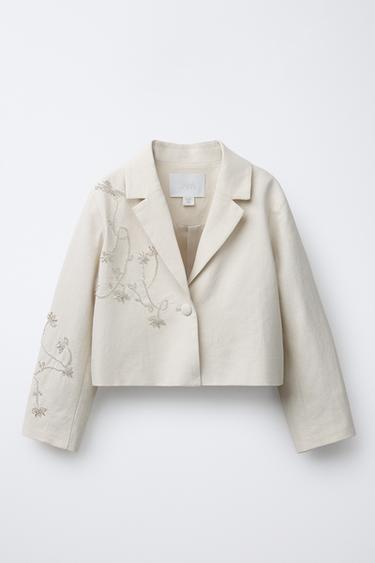 BLAZER WITH BEADED LINEN BLEND - Light beige by Zara