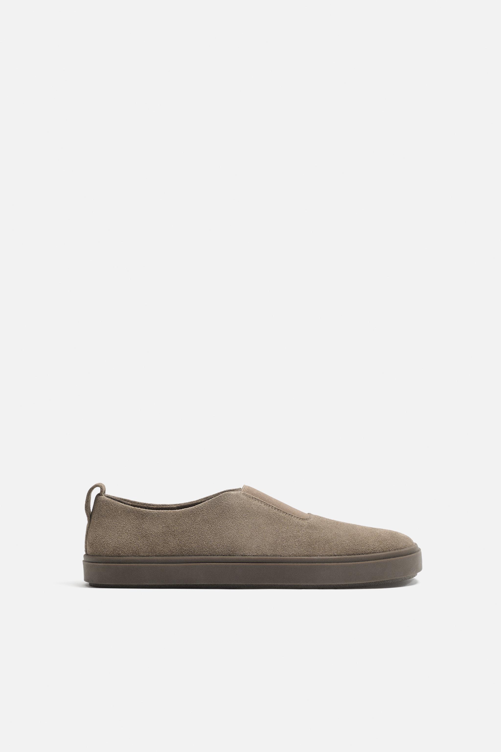 Zara Laceless Leather Sneakers Brown Men