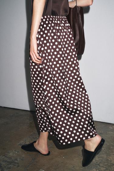 ZW COLLECTION POLKA DOT MIDI SKIRT - Burgundy by Zara - Image 1