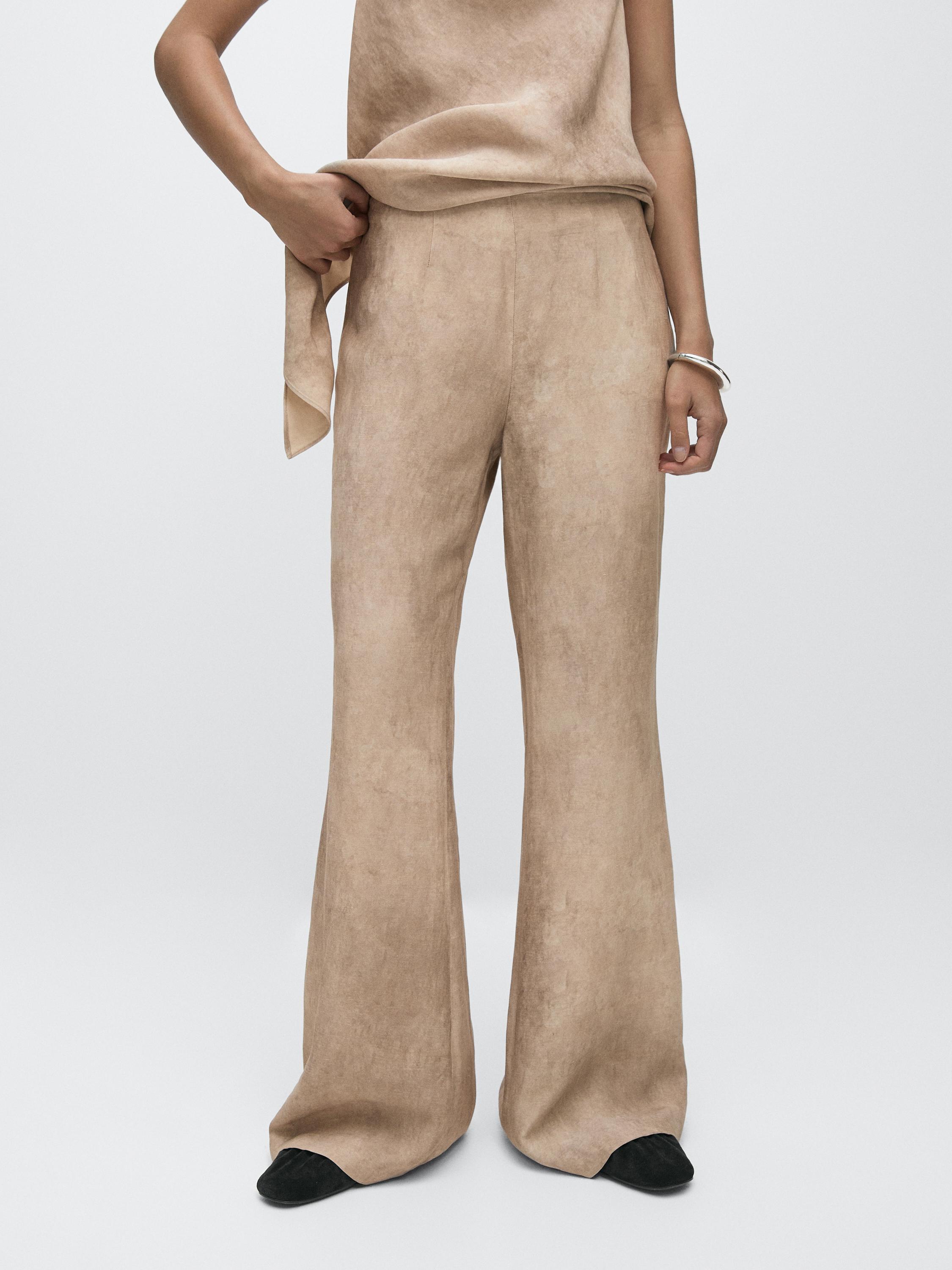Distressed-effect flowing trousers — Stone